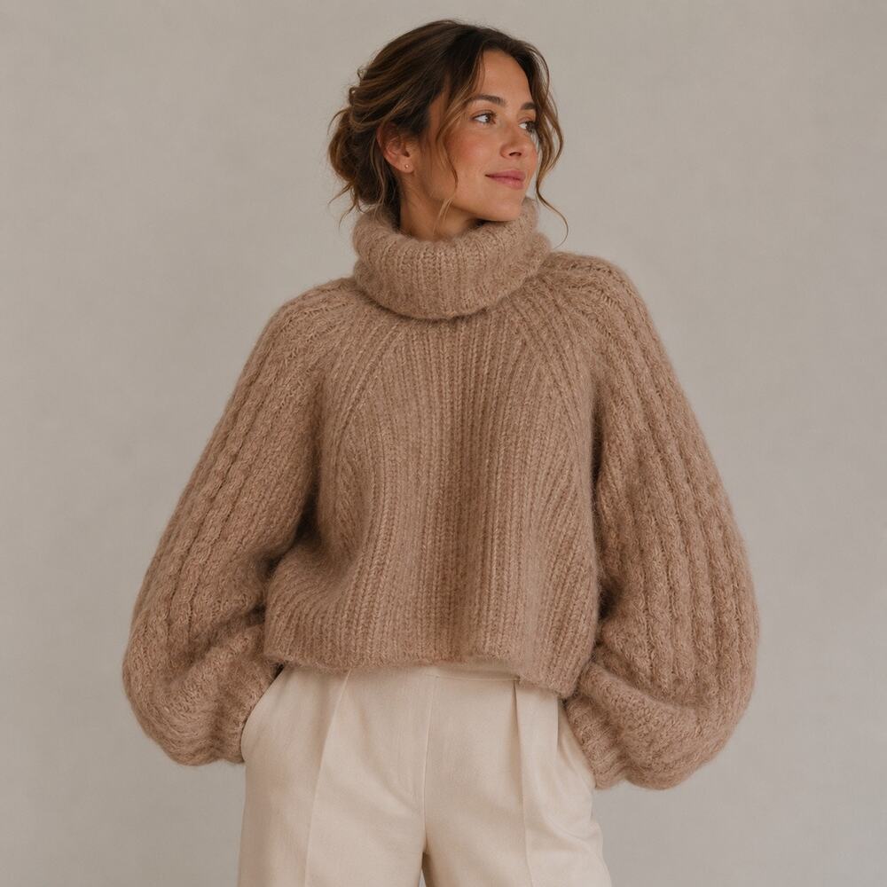 Eleven Six Alpaca Blend Handmade in Peru Chuncky Knit Sweater Taupe Size M/L